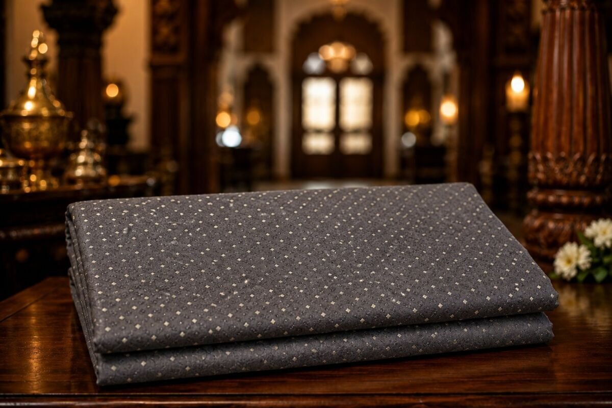 KashiFab Resham Meena Brocade Grey Lifestyle KashiFab Resham Meena Brocade kurta fabric Grey lifestyle