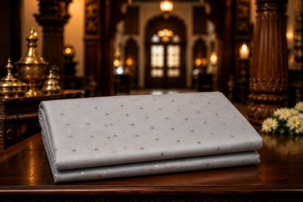 KashiFab Resham Meena Brocade Grey Lifestyle KashiFab Resham Meena Brocade kurta fabric Grey lifestyle
