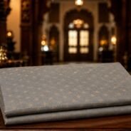 KashiFab Resham Meena Brocade kurta fabric Grey lifestyle