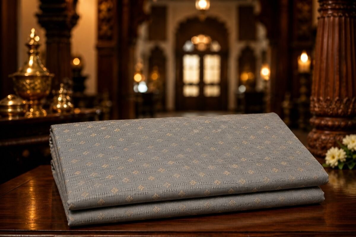 KashiFab Resham Meena Brocade Grey Lifestyle KashiFab Resham Meena Brocade kurta fabric Grey lifestyle