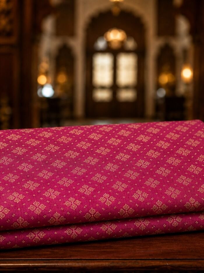 KashiFab Resham Meena Brocade kurta fabric Magenta lifestyle online
