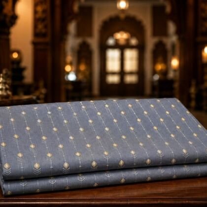 KashiFab Resham Meena Brocade kurta fabric Slate Blue lifestyle