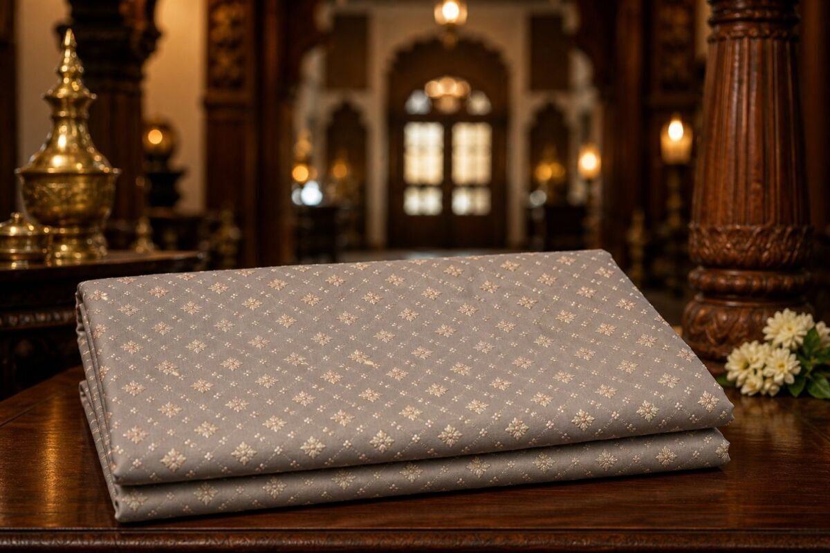 KashiFab Resham Meena Brocade Taupe Lifestyle KashiFab Resham Meena Brocade kurta fabric Taupe lifestyle