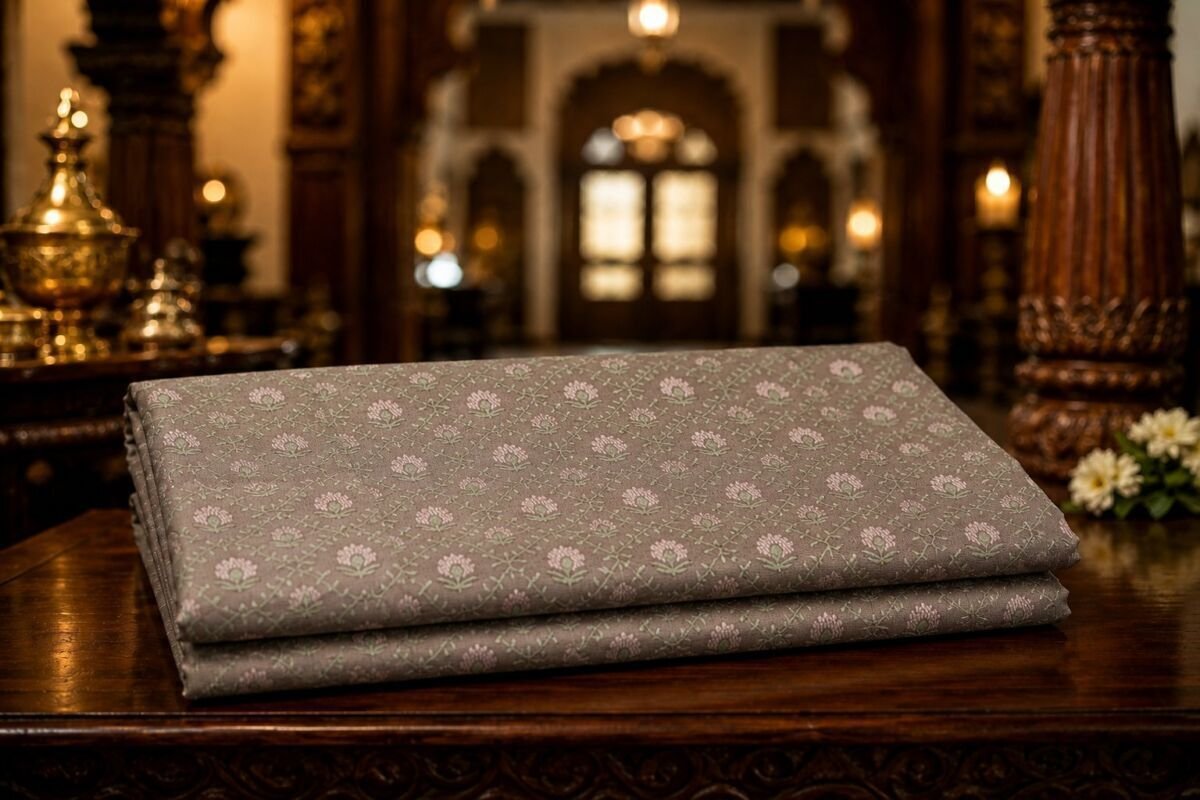 KashiFab Resham Meena Brocade Taupe Lifestyle KashiFab Resham Meena Brocade kurta fabric Taupe lifestyle