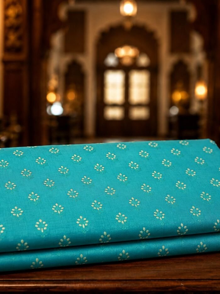 KashiFab Resham Meena Brocade Teal Lifestyle KashiFab Resham Meena Brocade kurta fabric Teal lifestyle online