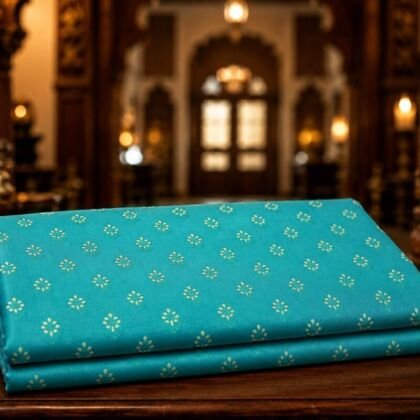 KashiFab Resham Meena Brocade kurta fabric Teal lifestyle