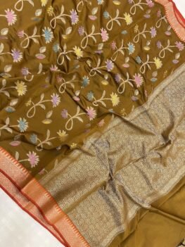 KashiFab Semi silk saree with meenakari jaal online - Banaras / Varanasi silk saree