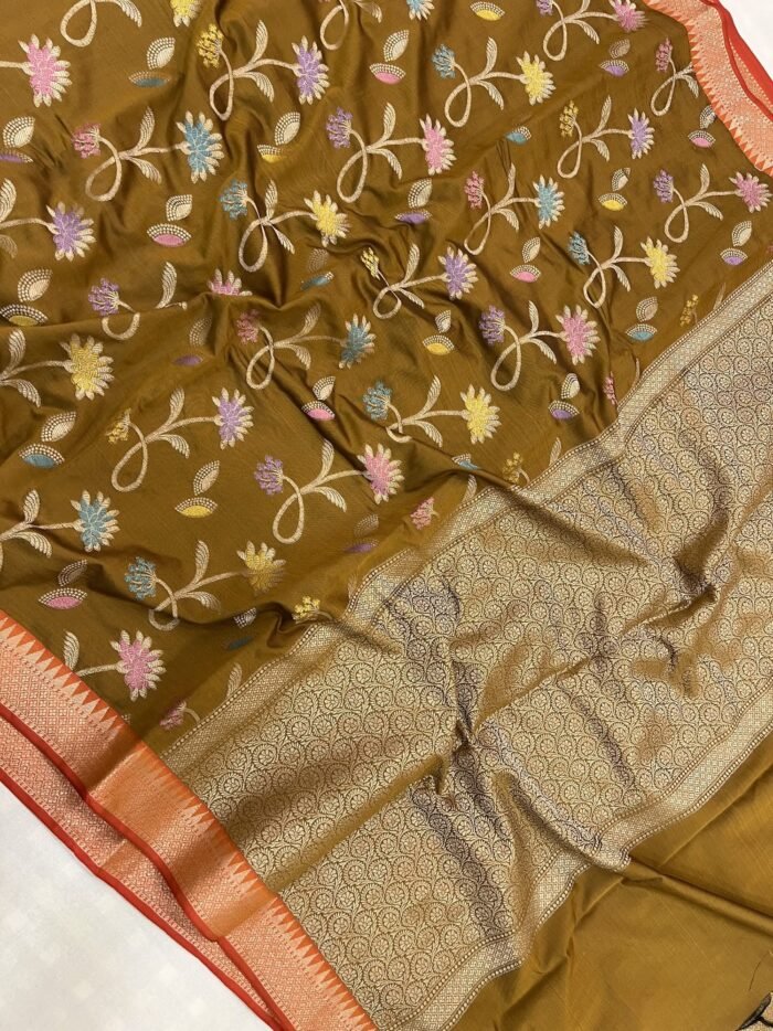KashiFab Semi silk saree with meenakari jaal 1 KashiFab Semi silk saree with meenakari jaal online - Banaras / Varanasi silk saree