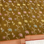 KashiFab Semi silk saree with meenakari jaal online - Banaras / Varanasi silk saree - view 4
