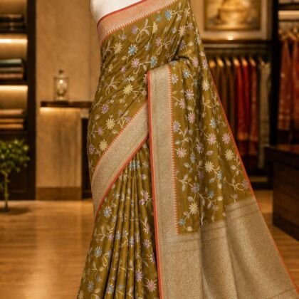 KashiFab Semi silk saree with meenakari jaal - AYU #7246 lifestyle cover - boutique display