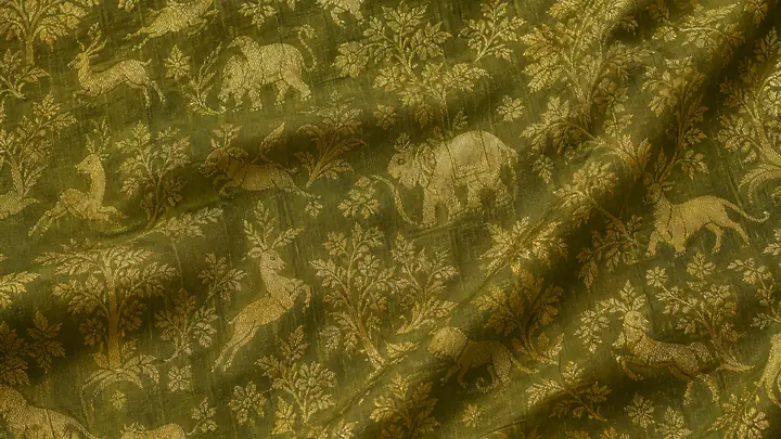 Shikargah pattern on Banarasi silk fabric for kurta