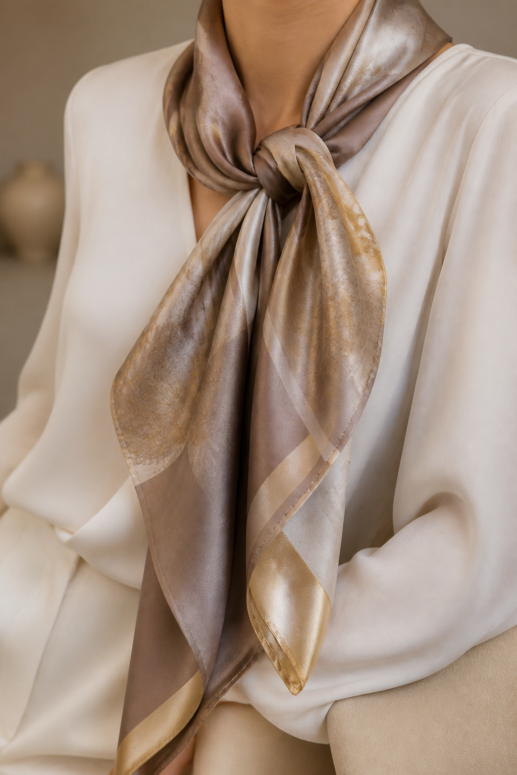 Neck silk twill scarf