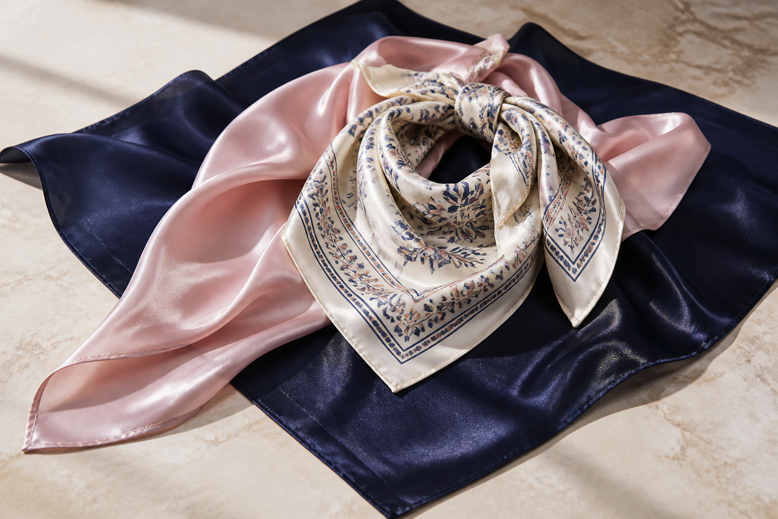 Silk twill scarf collection still