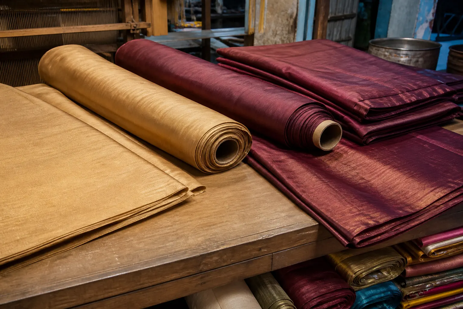 KashiFab silk scarf fabric from Varanasi prepared for US brand sampling