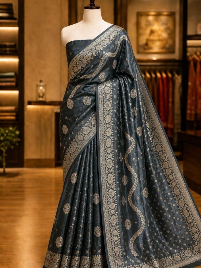 KashiFab lifestyle Soft dupion silk sarees - AYU #7254 KashiFab Soft dupion silk sarees - AYU #7254 lifestyle cover - boutique display