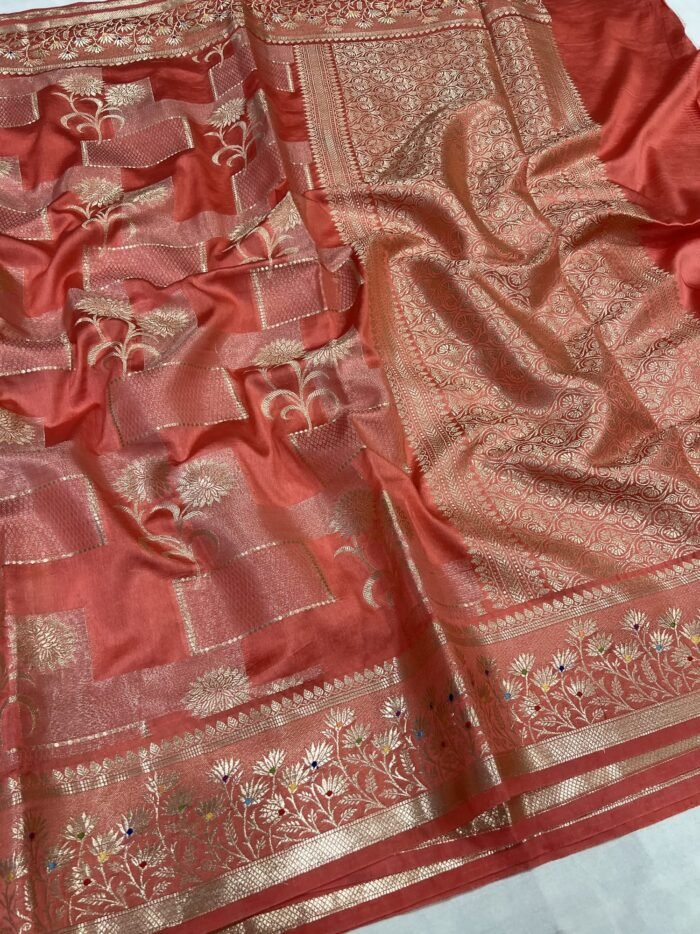 KashiFab Soft Mulberry tissue rangkaat sarees online - Banaras / Varanasi silk saree - view 4