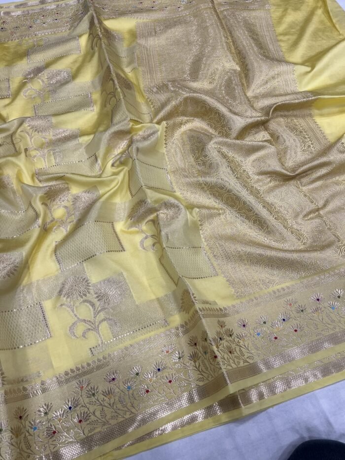KashiFab Soft Mulberry tissue rangkaat sarees online - Banaras / Varanasi silk saree - view 5