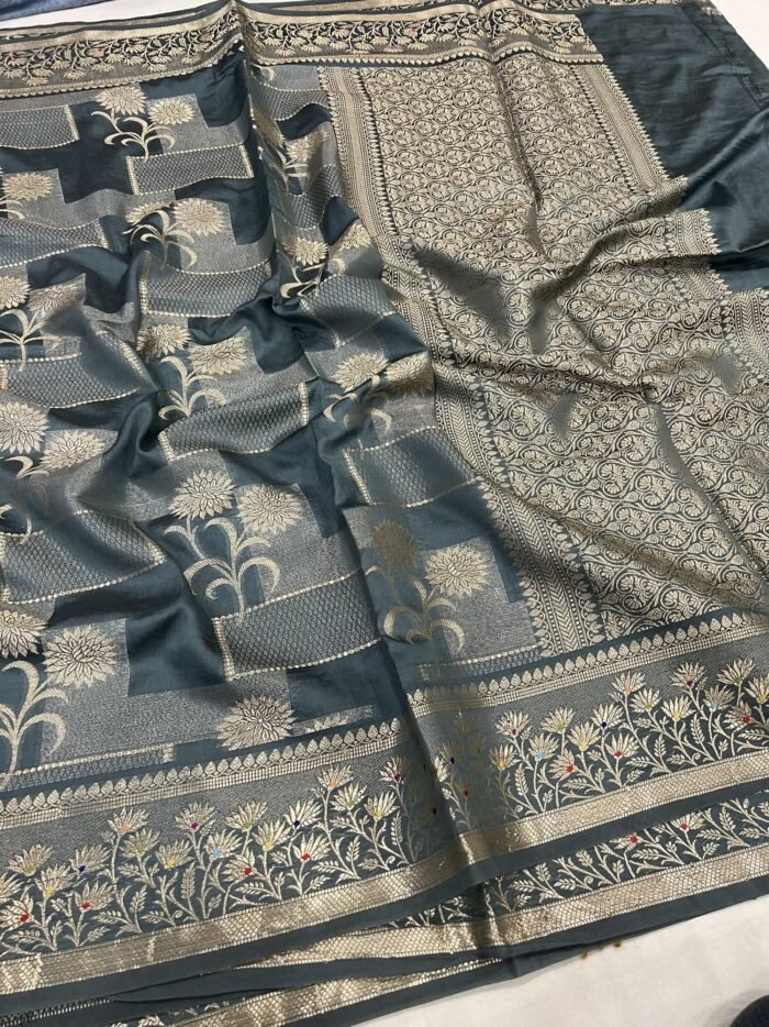 KashiFab Soft Mulberry tissue rangkaat sarees online - Banaras / Varanasi silk saree - view 8
