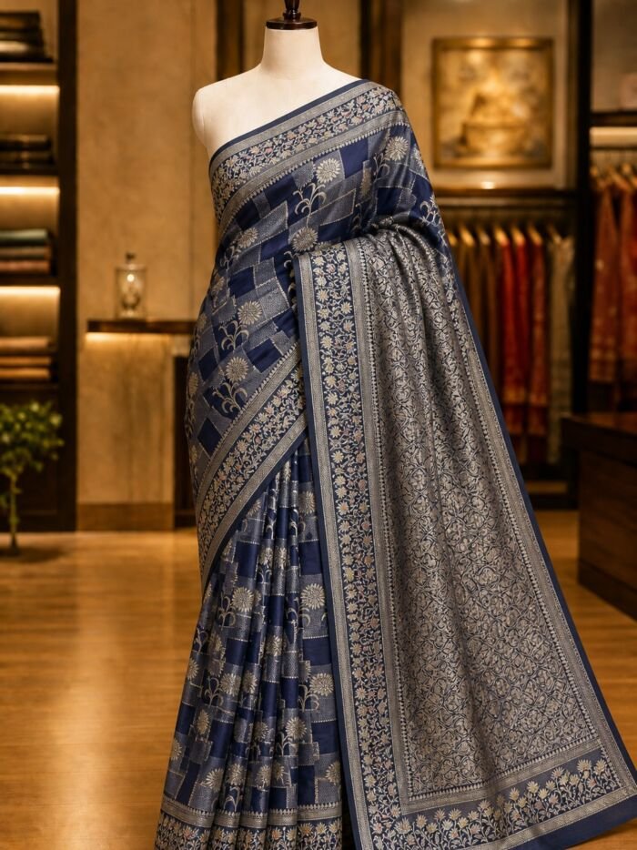 KashiFab lifestyle Soft Mulberry tissue rangkaat sarees - AYU #7263 KashiFab Soft Mulberry tissue rangkaat sarees - AYU #7263 lifestyle cover - boutique display