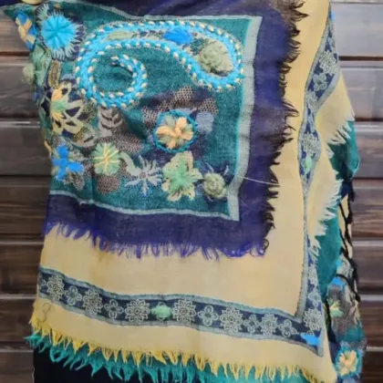 KashiFab soft weave stole Charcoal floral weave online - KF scarf SC04