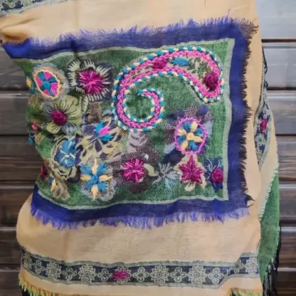 KashiFab soft weave stole Charcoal floral weave online - KF scarf SC10