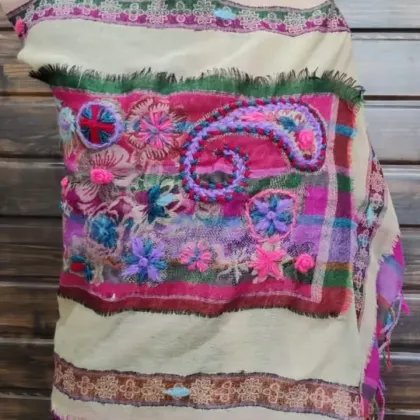 KashiFab soft weave stole Charcoal floral weave online - KF scarf SC40