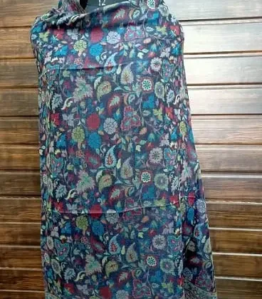 KashiFab soft weave stole Charcoal jamawar paisley online - KF scarf SC09