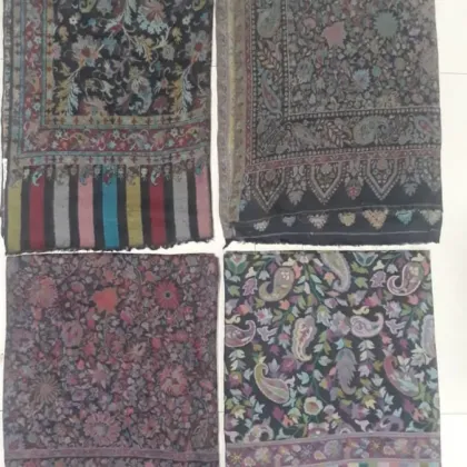 KashiFab soft weave stole Charcoal sozni border online - KF scarf SC39