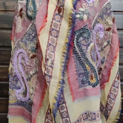 KashiFab soft weave stole Grey floral weave online - KF scarf SC07