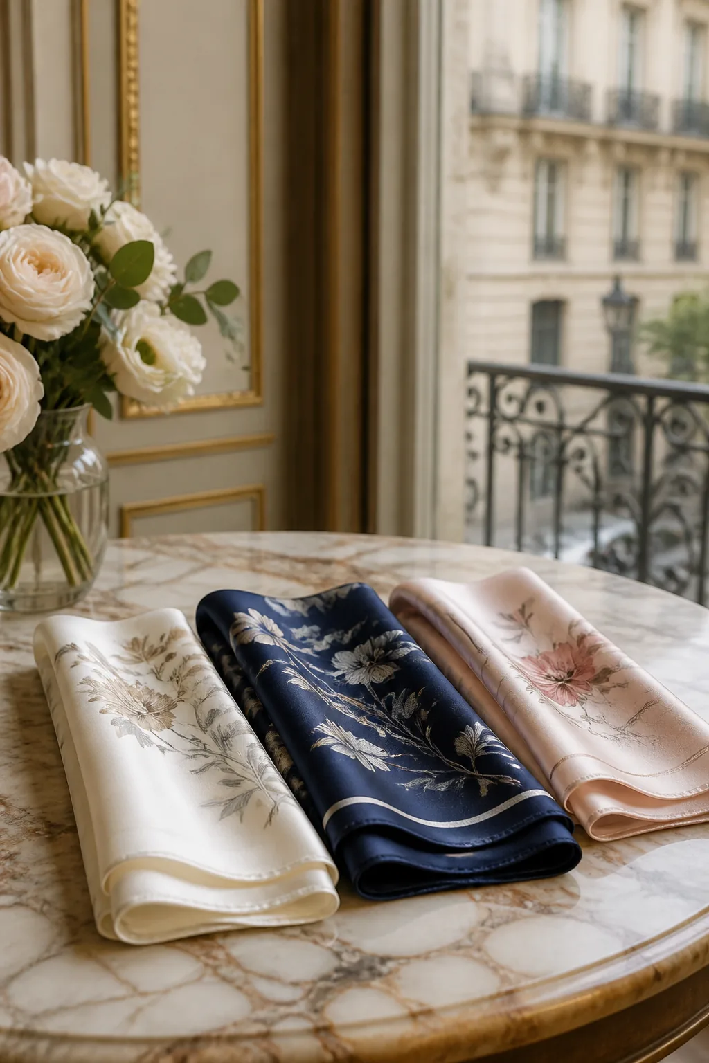 KashiFab luxury silk scarf collection still for French retail
