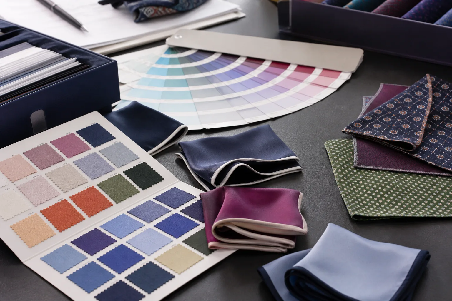 KashiFab custom silk pocket square colour sampling for German private label