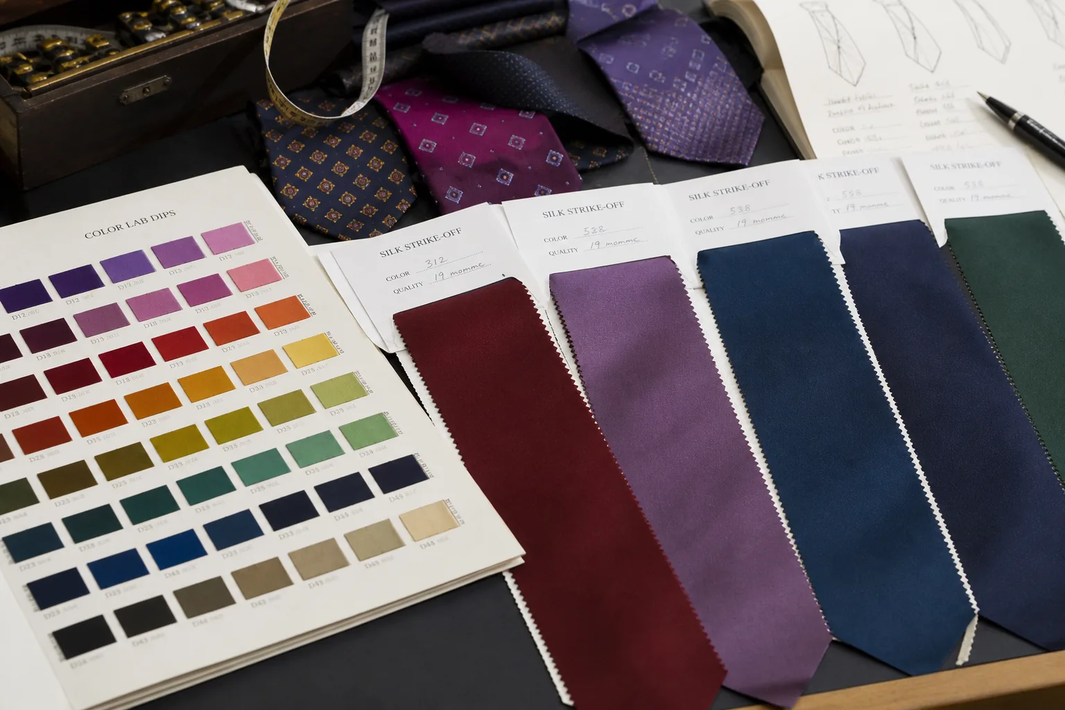 KashiFab custom silk tie colour sampling for German private label
