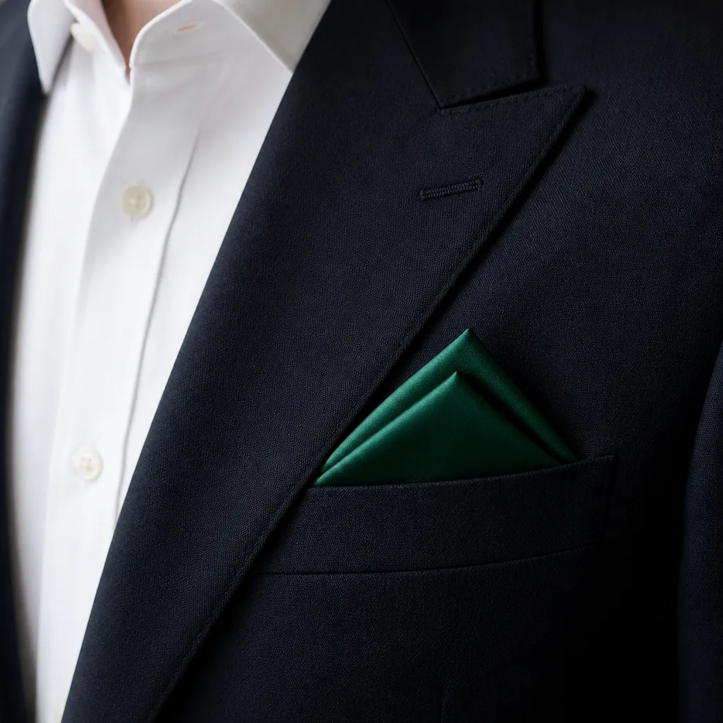 KashiFab silk pocket square fold and breast-pocket format