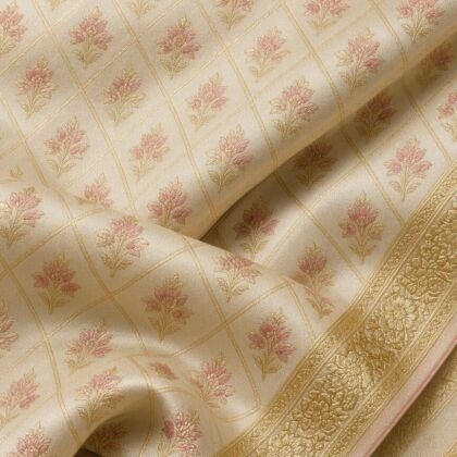 KashiFab Cream Resham Staple Meena Brocade Blouse Fabric - CHO 10992
