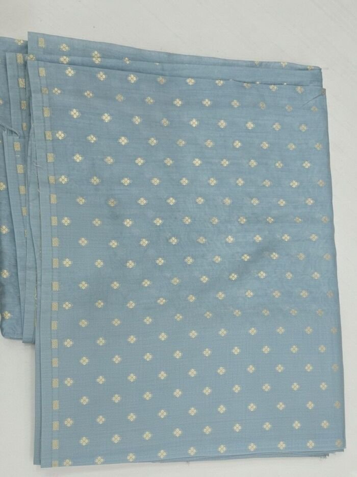 KashiFab Blue Grey Cotton Sattan Brocade Blouse Fabric - CHO 1243