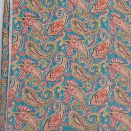 KashiFab Teal Poly Dupion Digital Print Blouse Fabric - CHO 28042