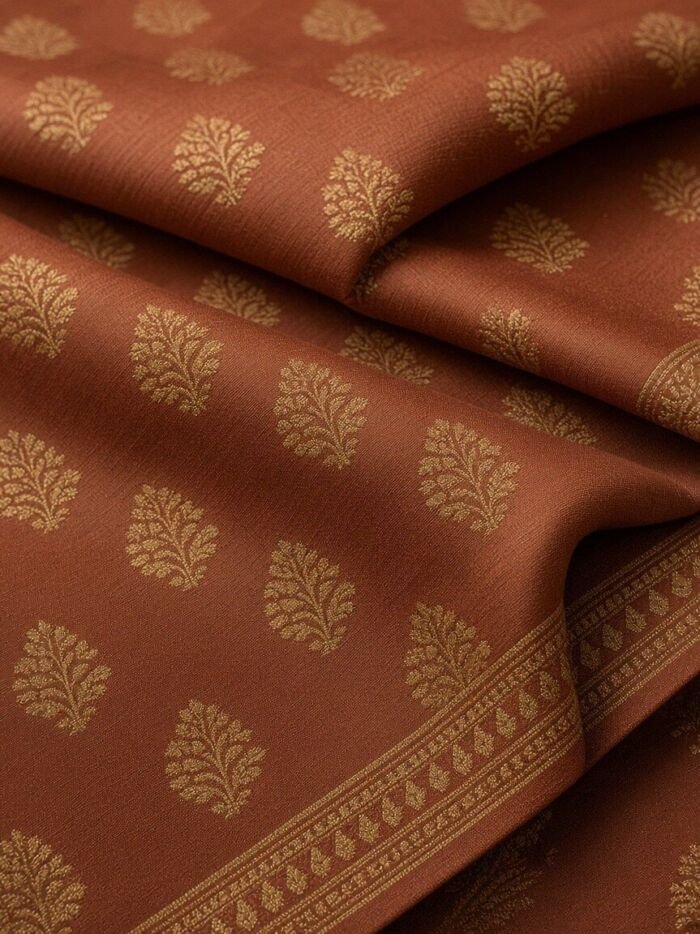 Terracotta Resham Staple Brocade Blouse Fabric - CHO 30367 KashiFab Terracotta Resham Staple Brocade Blouse Fabric - CHO 30367