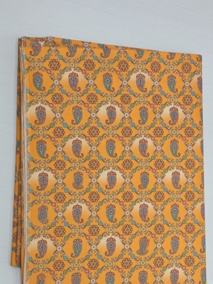 KashiFab Mustard Poly Dupion Print Blouse Fabric - CHO 412
