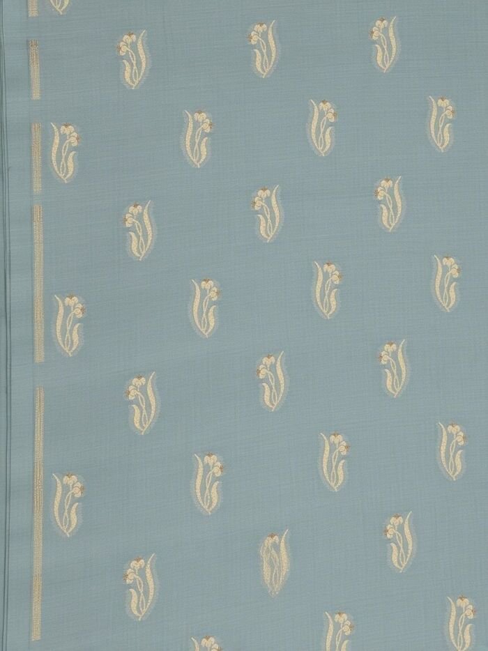 Blue Grey Cotton Sattan Brocade Blouse Fabric - CHO 44732 KashiFab Blue Grey Cotton Sattan Brocade Blouse Fabric - CHO 44732