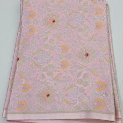 KashiFab Pastel Pink Silver Sartan Brocade Blouse Fabric - CHO 49348