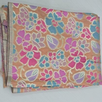 KashiFab Peach Fancy Floral Brocade Blouse Fabric - CHO 558