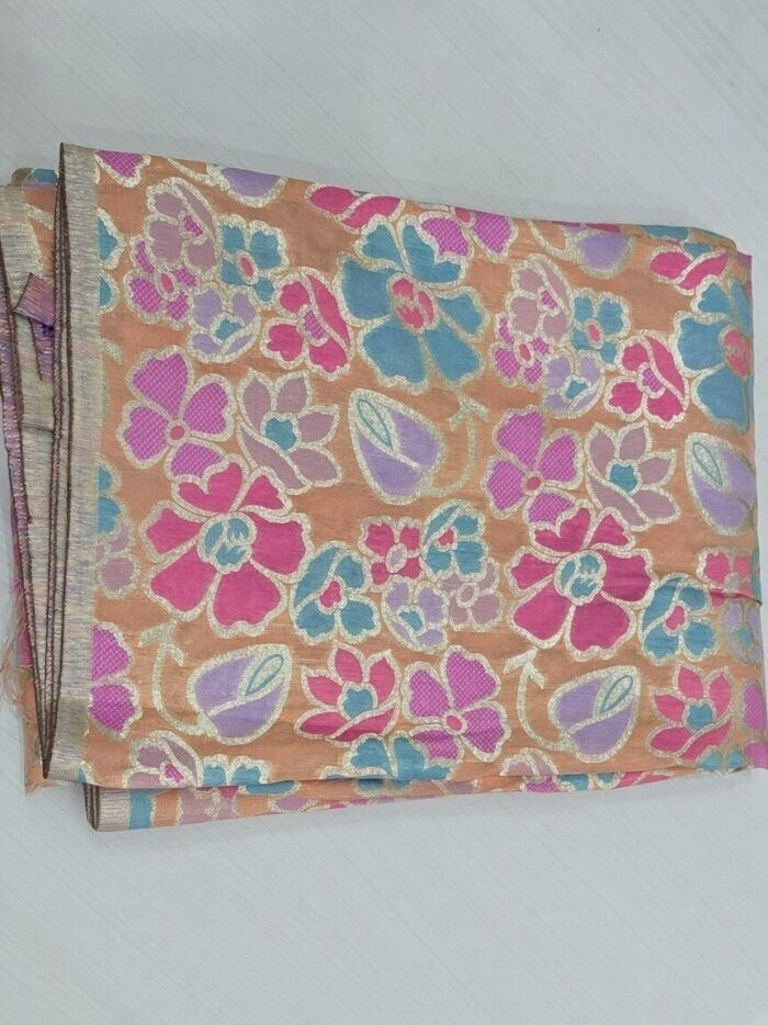 KashiFab Peach Fancy Floral Brocade Blouse Fabric - CHO 558