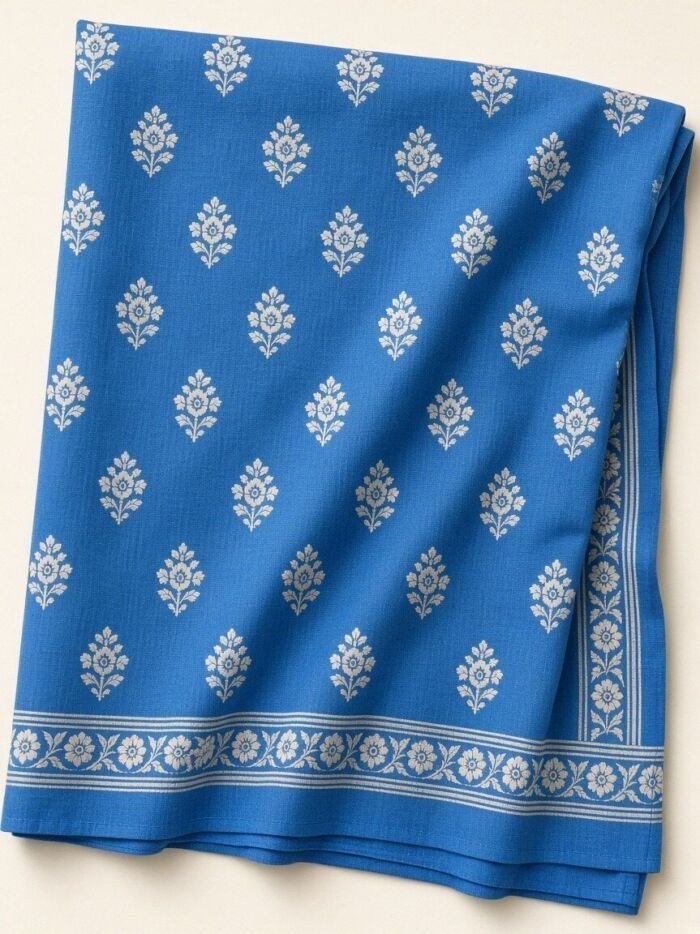 Cerulean Blue Resham Staple Meena Brocade Blouse Fabric - CHO 7025 KashiFab Cerulean Blue Resham Staple Meena Brocade Blouse Fabric - CHO 7025