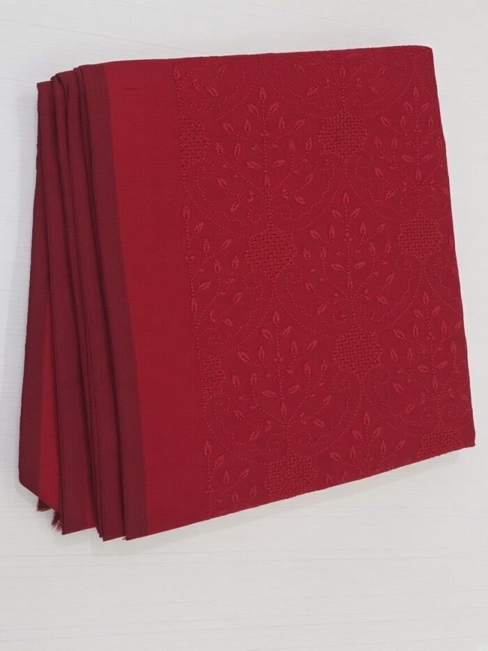 KashiFab Crimson All Over Embroidery Blouse Fabric - CHO 763