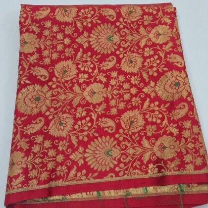 KashiFab Red Gold Floral Brocade Blouse Fabric - CHO P311