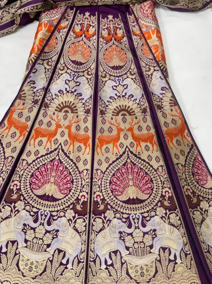 Purple Banarasi Silk Unstitched Lehenga with Elephant Peacock and Stag Zari Motifs KashiFab Purple Banarasi Silk Unstitched Lehenga with Elephant Peacock and Stag Zari Motifs