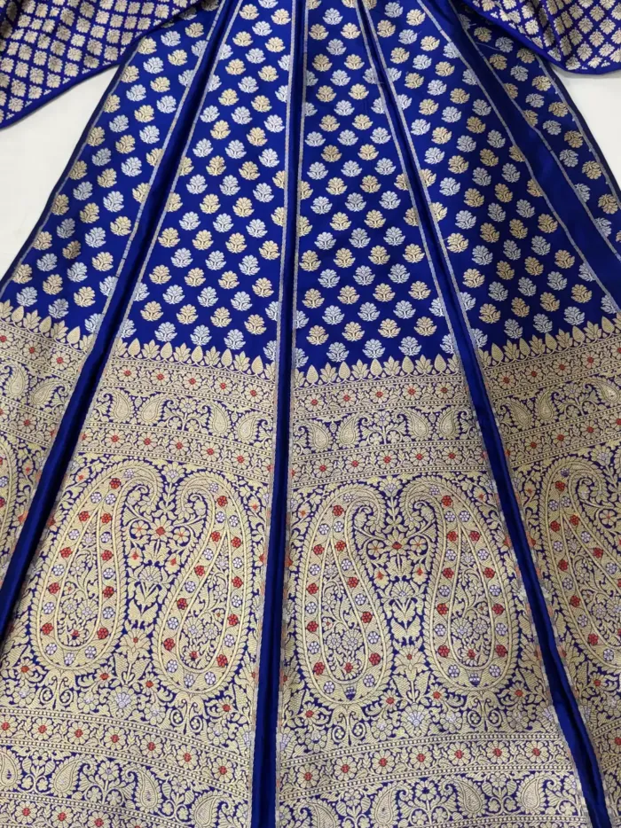 Royal Blue Banarasi Silk Unstitched Lehenga with Gold Zari Paisley Border KashiFab Royal Blue Banarasi Silk Unstitched Lehenga with Gold Zari Paisley Border
