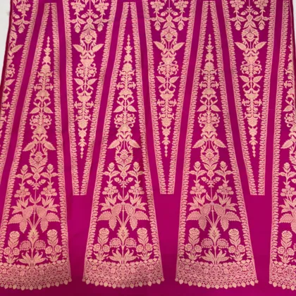 KashiFab Magenta Pink Banarasi Silk Unstitched Lehenga with Gold Zari Floral Panels