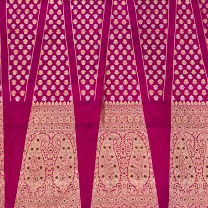 KashiFab Magenta Banarasi Silk Unstitched Lehenga with Gold Zari Paisley and Floral Butis
