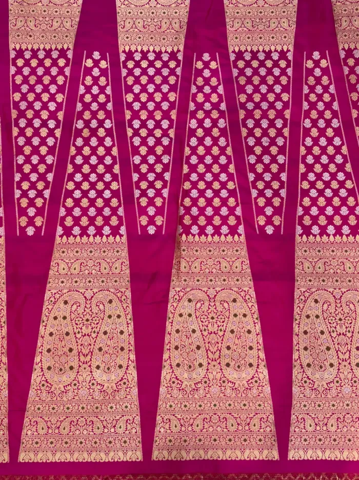 KashiFab Magenta Banarasi Silk Unstitched Lehenga with Gold Zari Paisley and Floral Butis